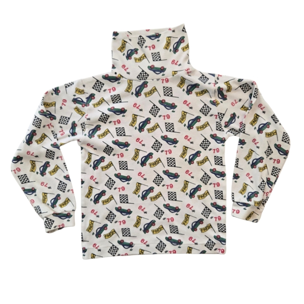 Vintage 1990s Express Boys Race Car Print Turtleneck
